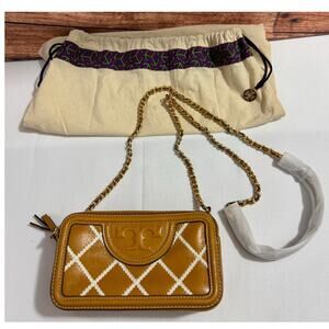 TORY BURCH Fleming Pop Quilt Double Zip Mini Bag Dark Cannoli